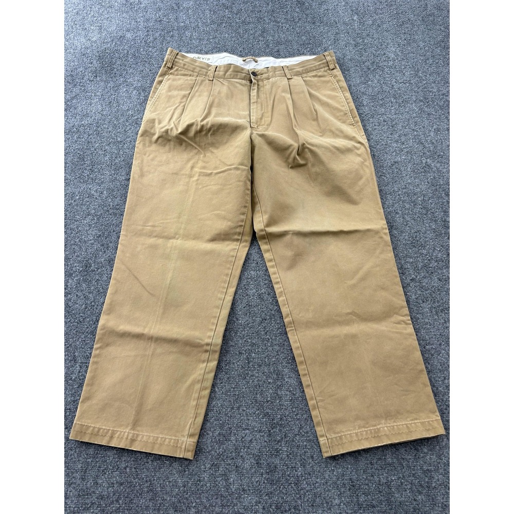 Orvis Pants Mens 38x30 Beige Chino Pleated Straight Leg Cotton Casual Khaki